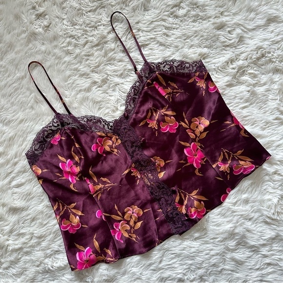 Victoria’s Secret Cami Vintage Gold Label Lace Trim Button Front Floral Purple M - Picture 1 of 12